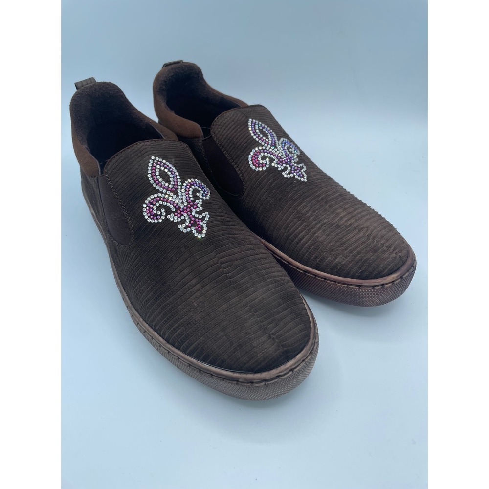 Belvedere Kane Brown Genuine Lizard Swarovski Crystal Fleur De Lis Sneakers 10